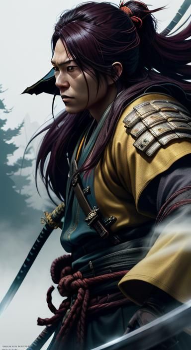 Samurai Warrior in Mystical Forest: Digital Art