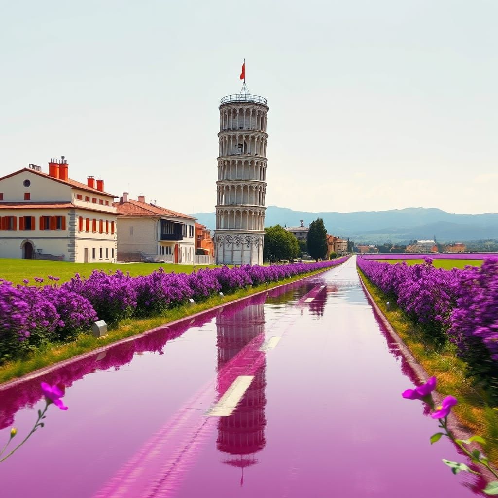 Surreal Purple Road to Pisa: Glitch Art