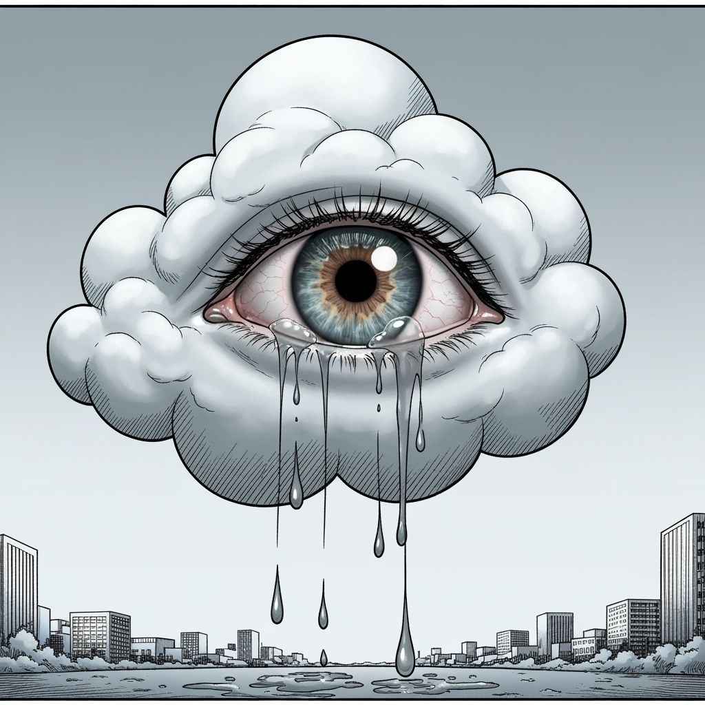Melancholic Cloud with Crying Eye in Comic Style