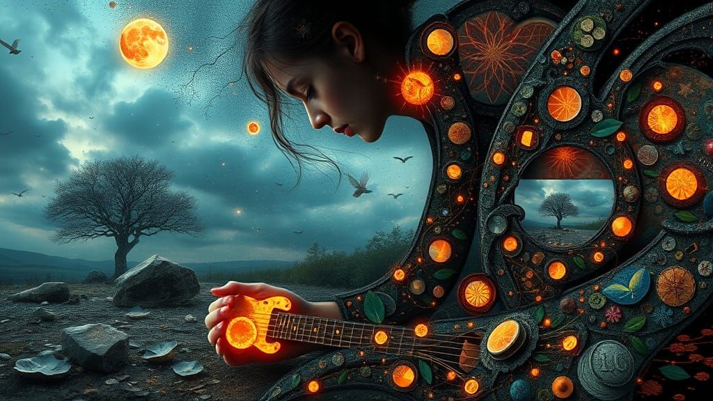 Cosmic Bio Art Collage in Digital Style