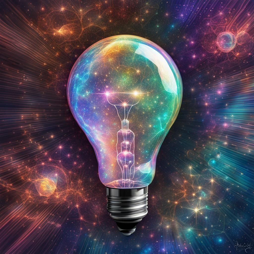 Cosmic Lightbulb in Holographic Astral Illustration