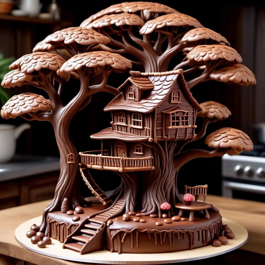 Chocolate Treehouse Cake in Cottage Kitchen