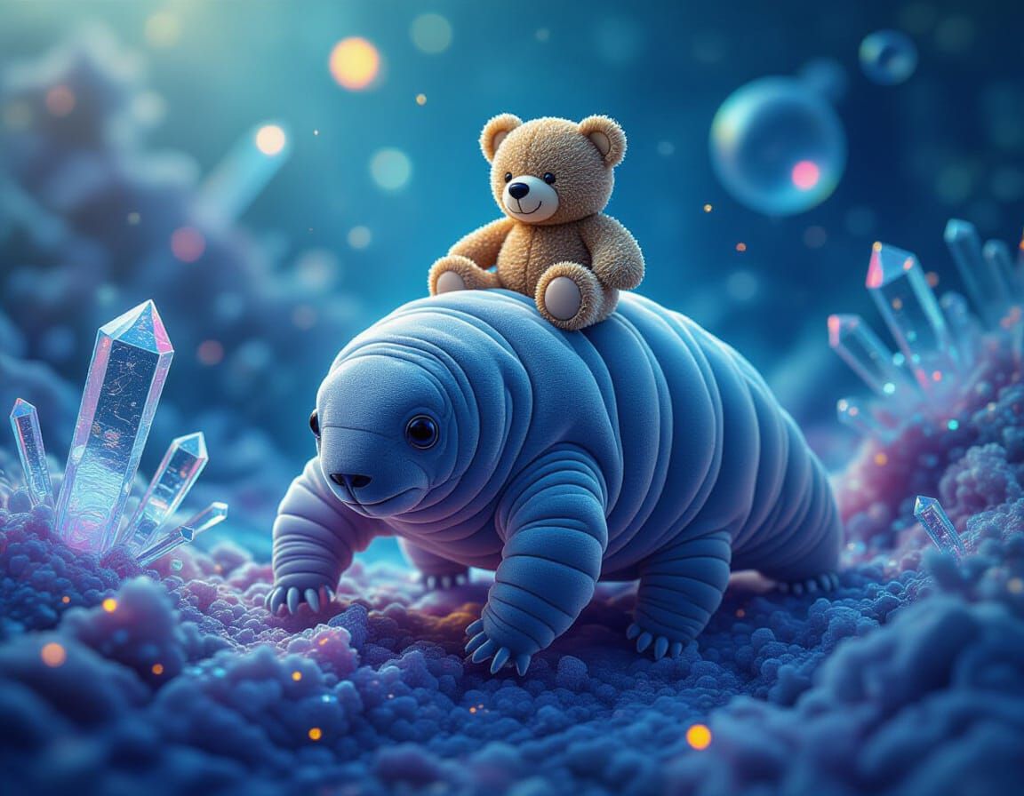 Tardigrade With Teddybear Exploring Microscopic World