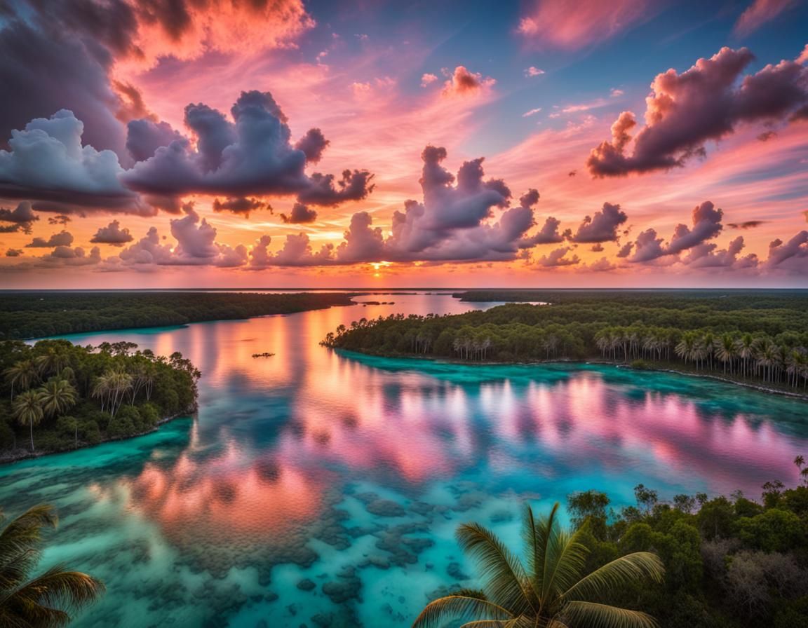 Bacalar Lagoon Sunset: Impasto Painting with Vibrant Hues
