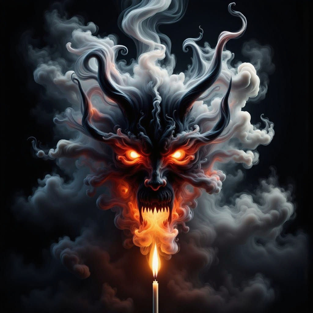 Demonic Figure Emerges from Smoke in Gothic Style