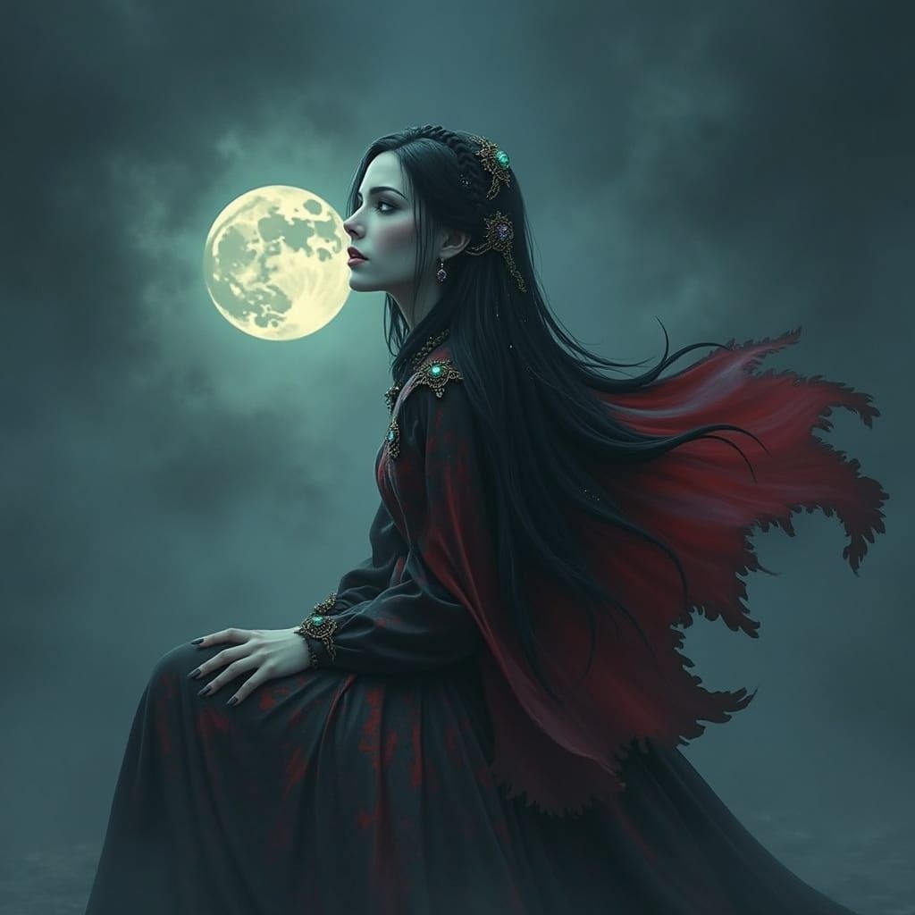 Regal Vampire Goddess with Emerald Eyes