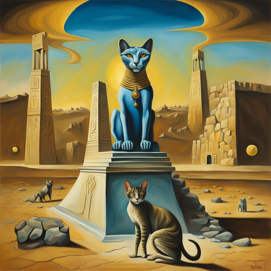 Surreal Bastet Temple in Salvador Dali Style