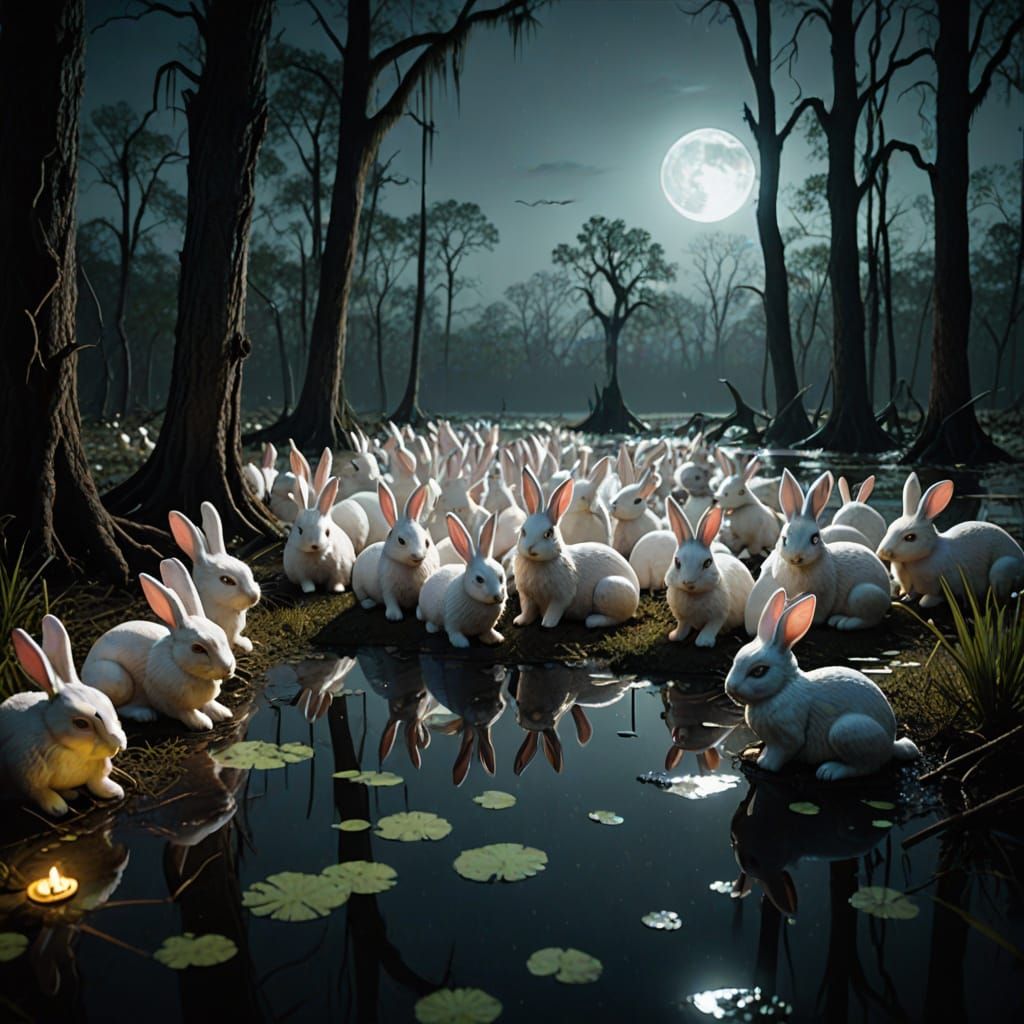Surreal Easter Bunnies Glow in Louisiana Swamp at Night