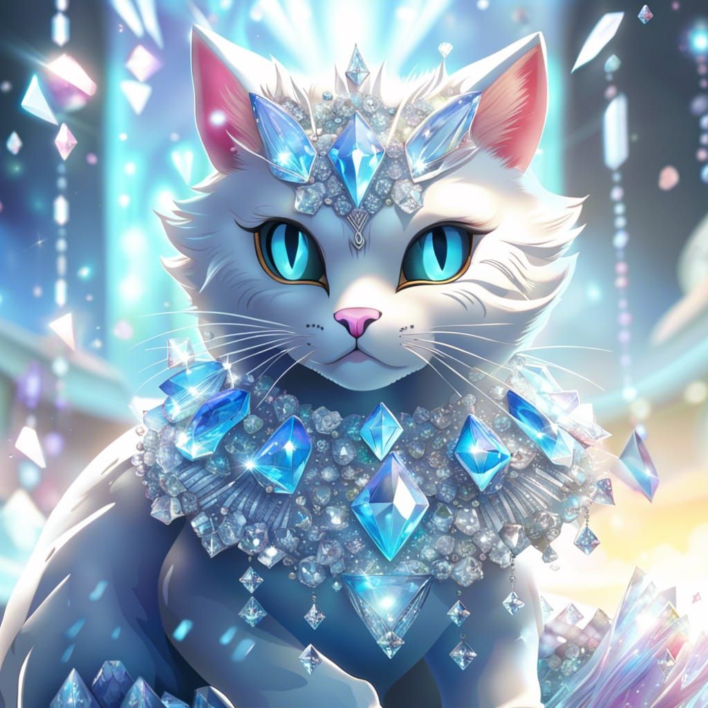 Diamond Cat in Ice Gown: 8K Resolution Art
