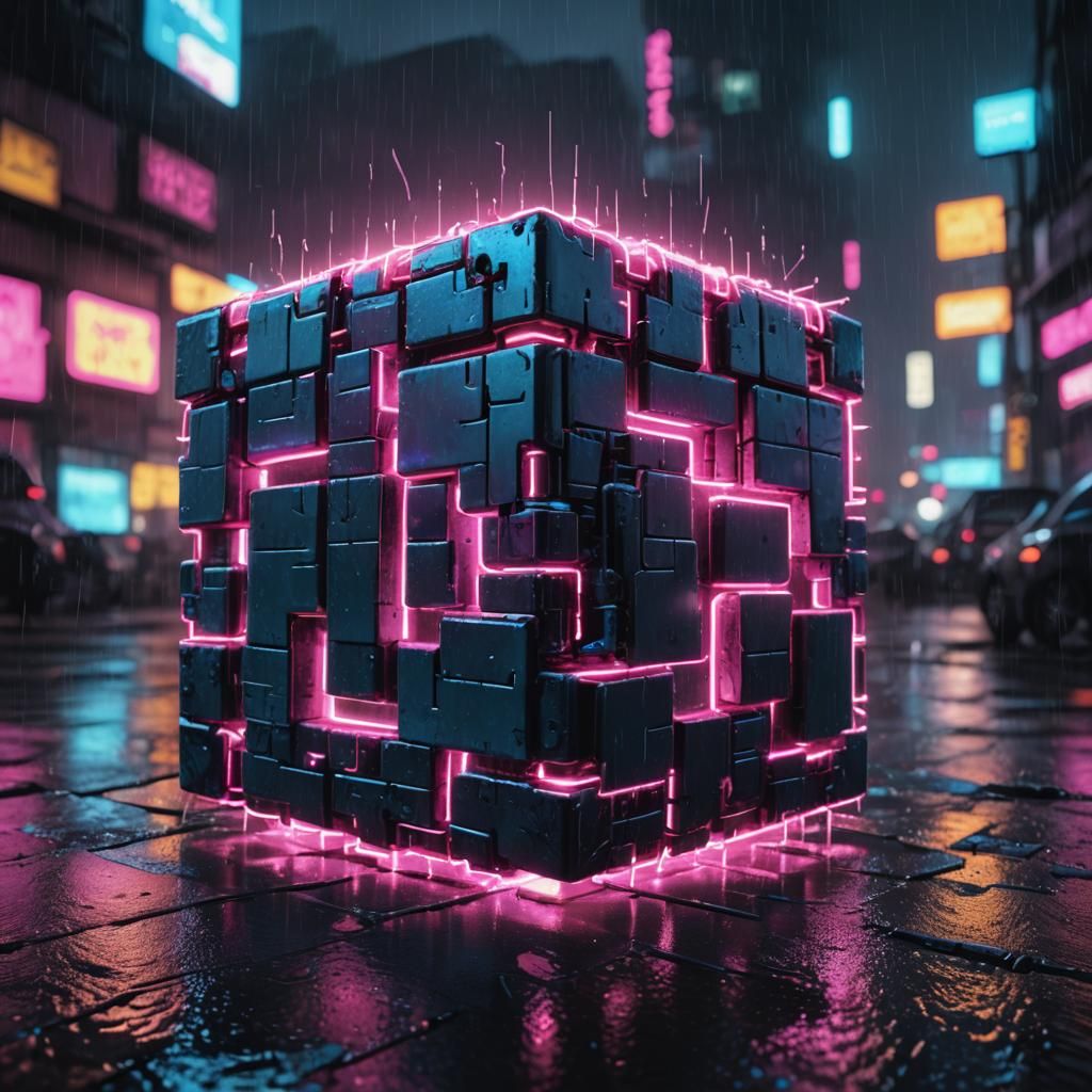 Cyberpunk Marshmallow Punk Cube in Neon Noir