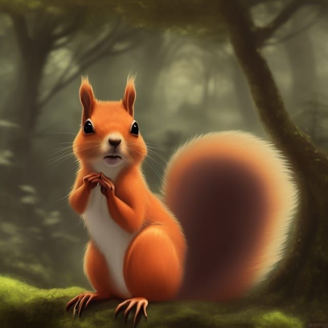 Spectral Red Squirrel in Dark Fantasy Forest
