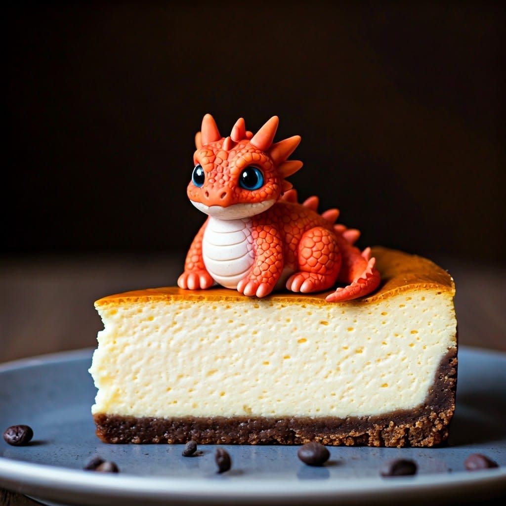 Vibrant Orange Dragon on Creamy Cheesecake