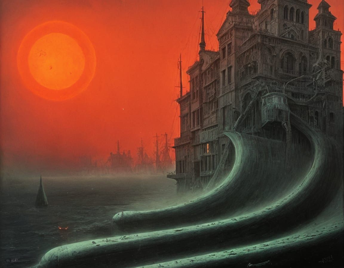 Surreal Ghost Ships Sailing at Night