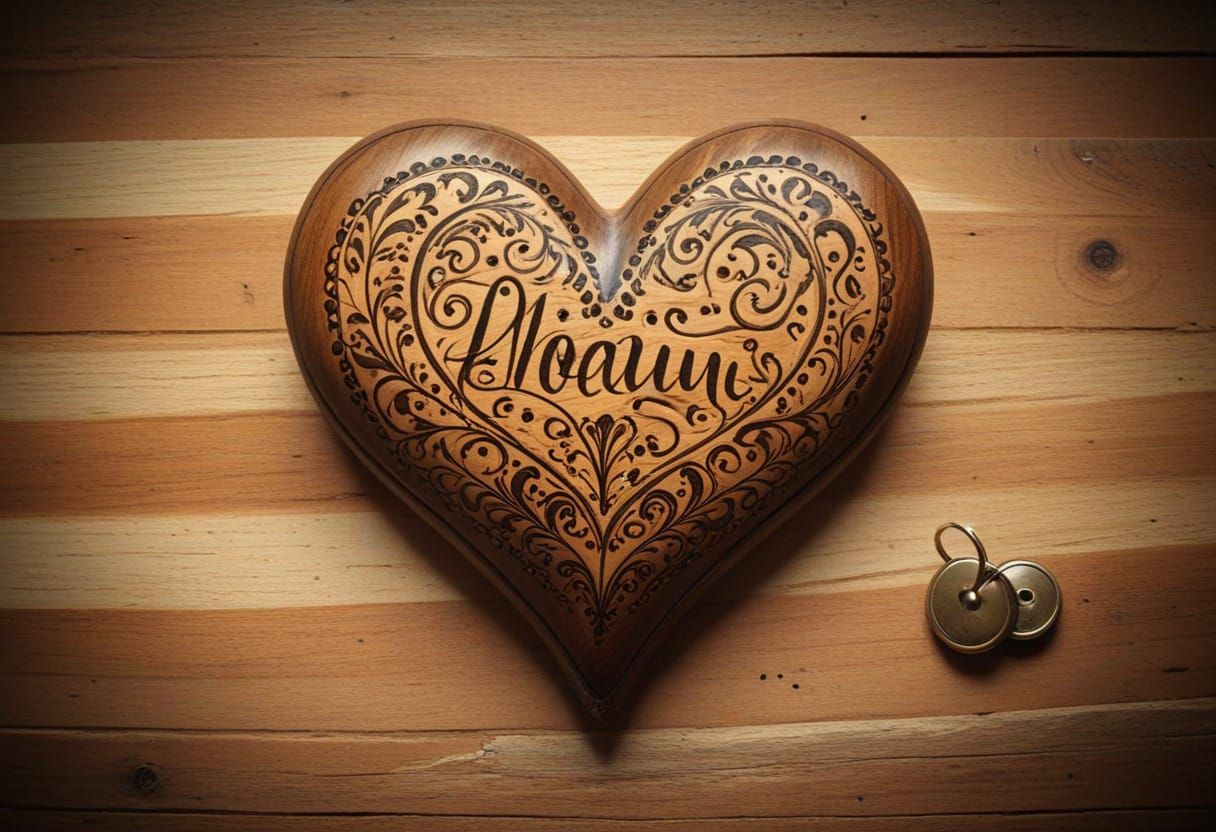Wooden Heart in Whimsical Folk Art Style