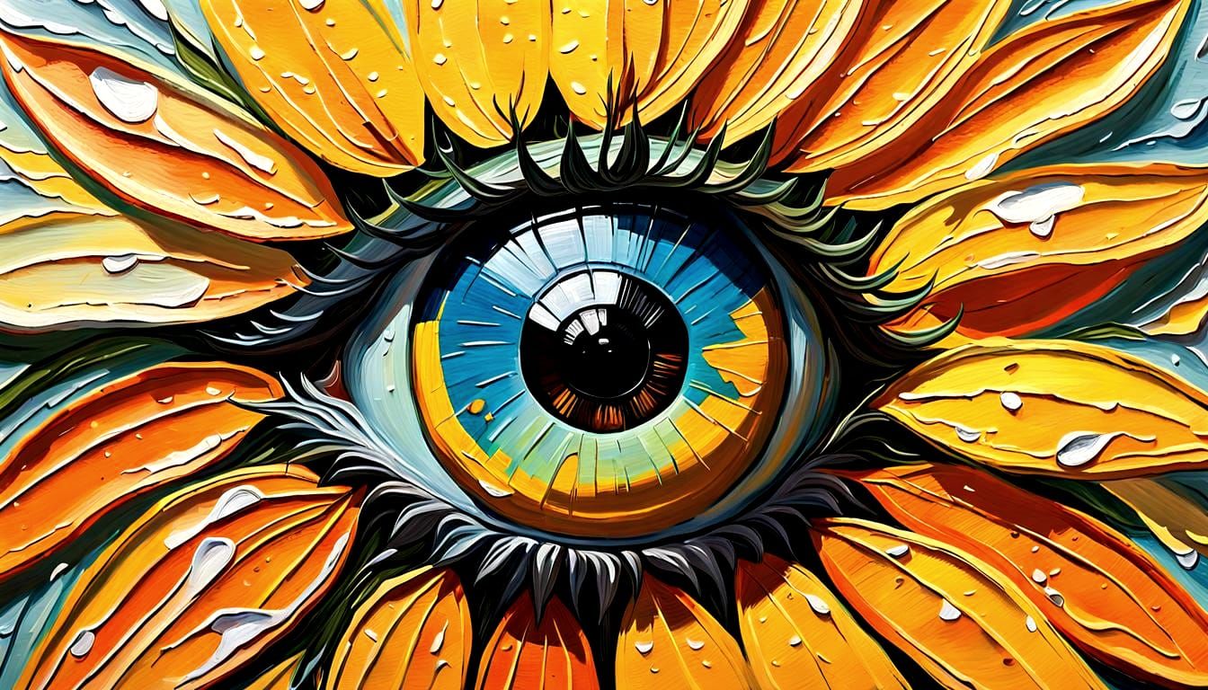 Eyeball Among Black-Eyed Susans as Impasto Painting