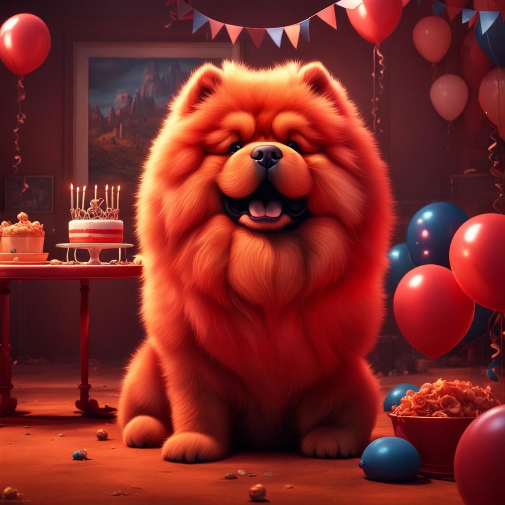 Red Chow Chow in Pixar Movie Poster Style