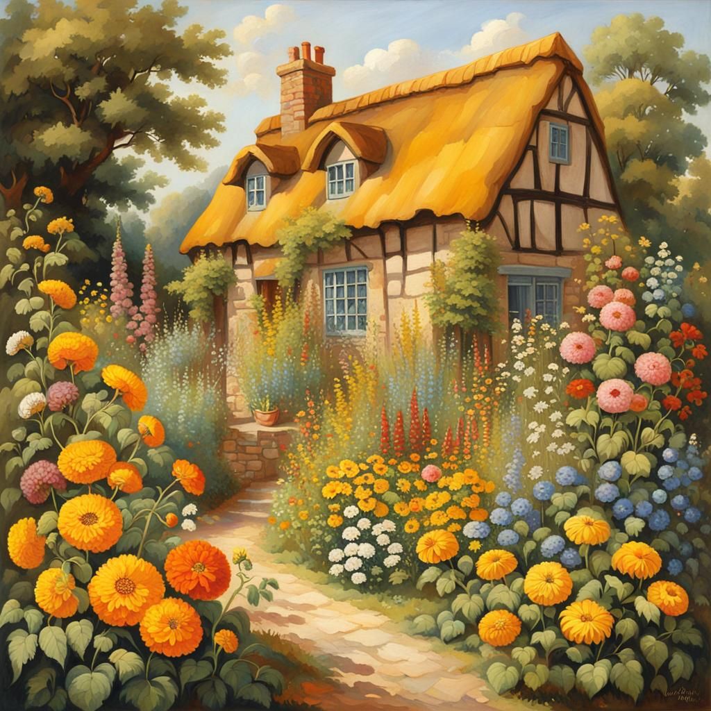 Sunny Cottage Garden in Sixteenth Century Style