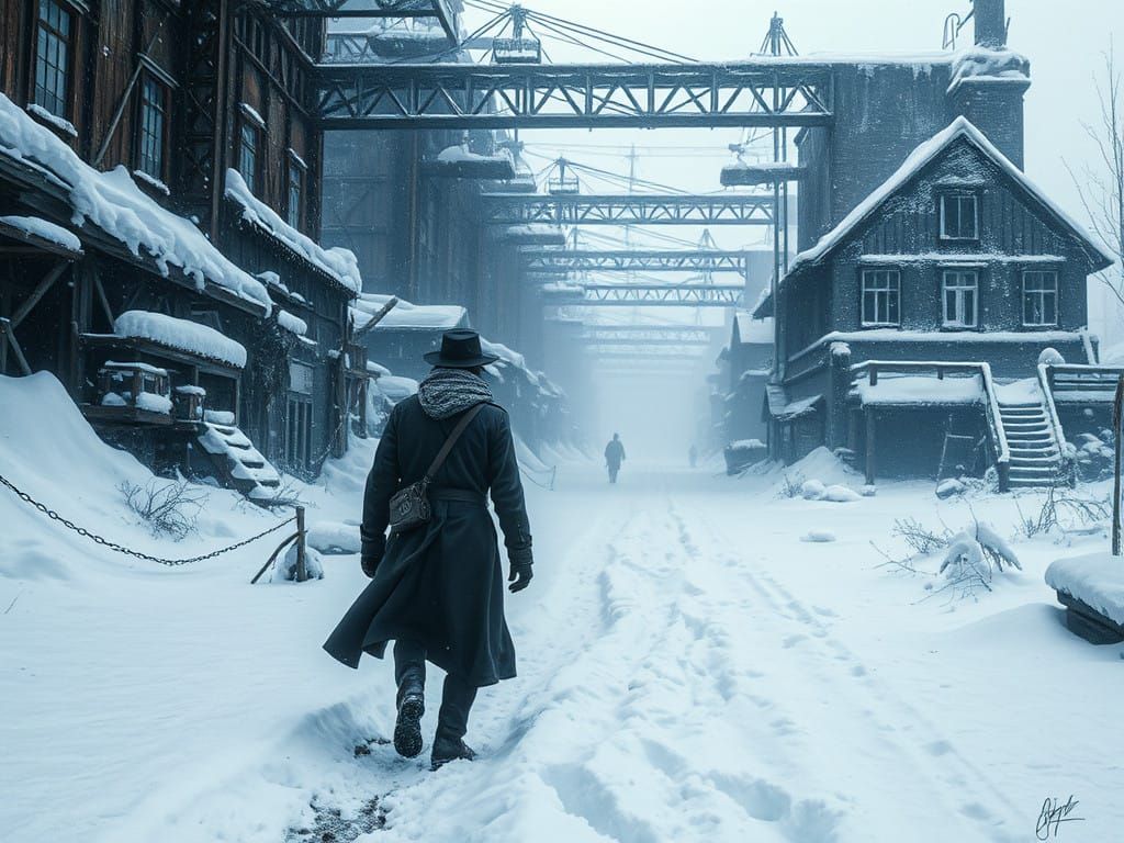 Dystopian Winter Landscape in Hyperdetailed Matte Painting S...