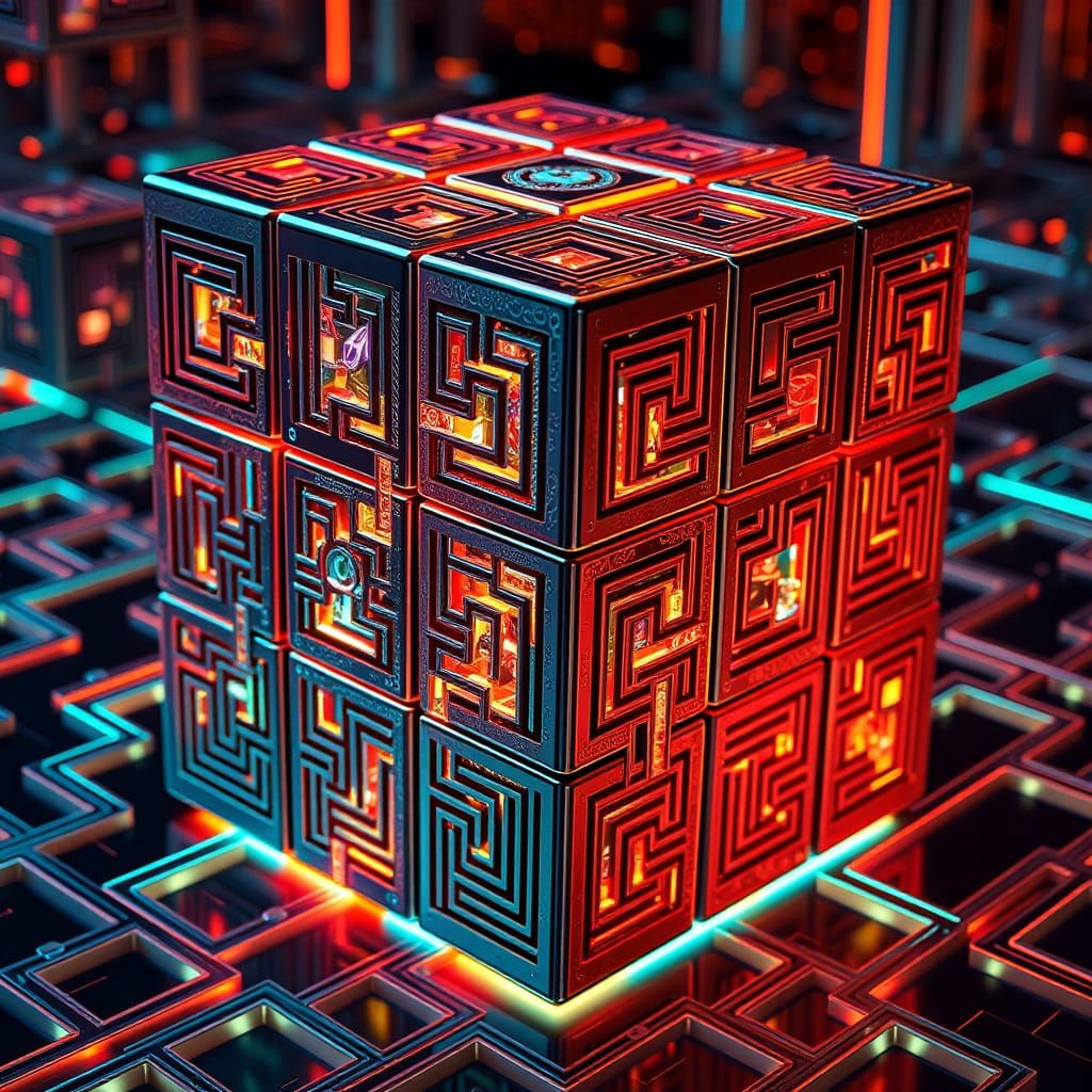 Hyper-Realistic Rubik's Cubes in Escher-Inspired Digital Maz...