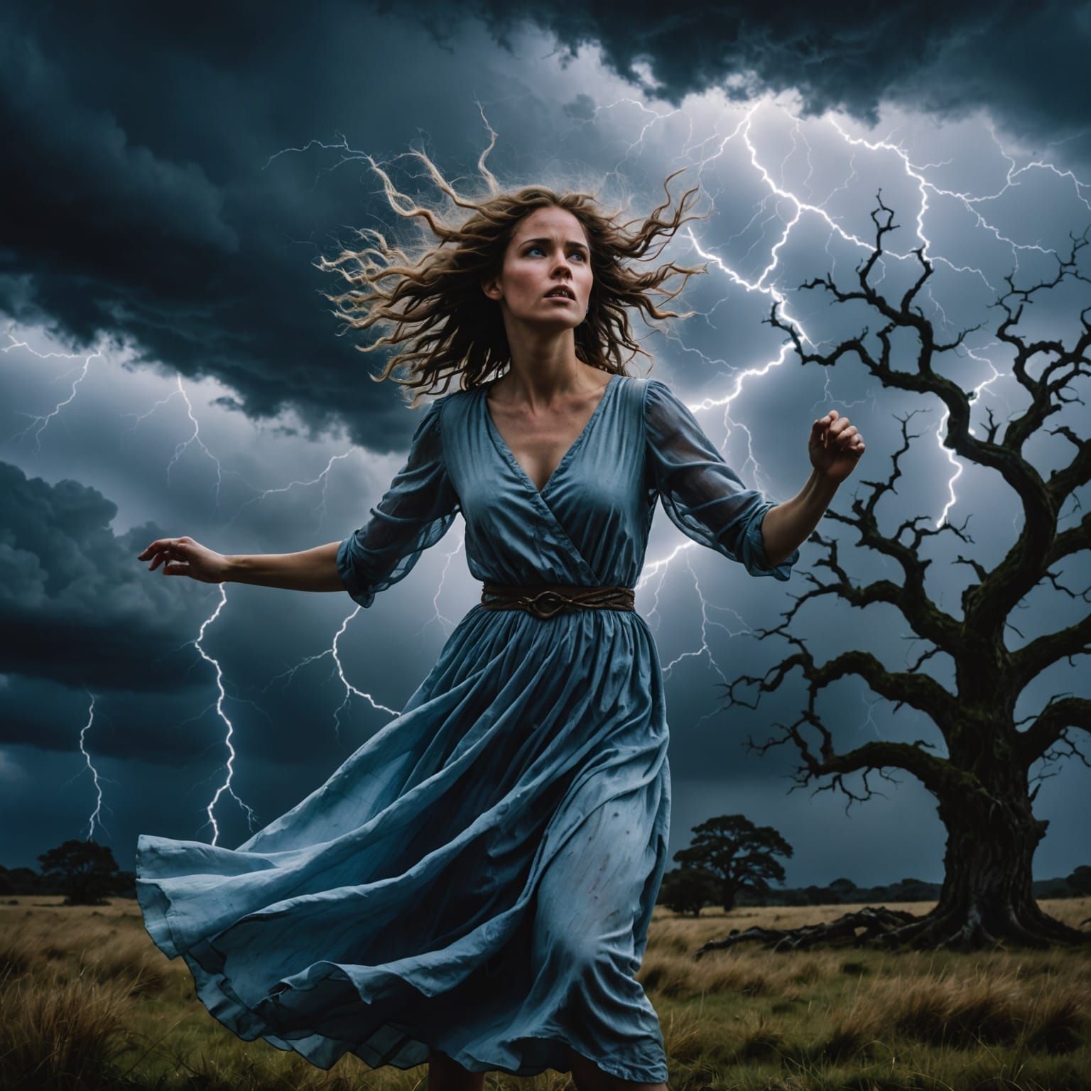 Woman Emerges from Storm Cloud in Lightning