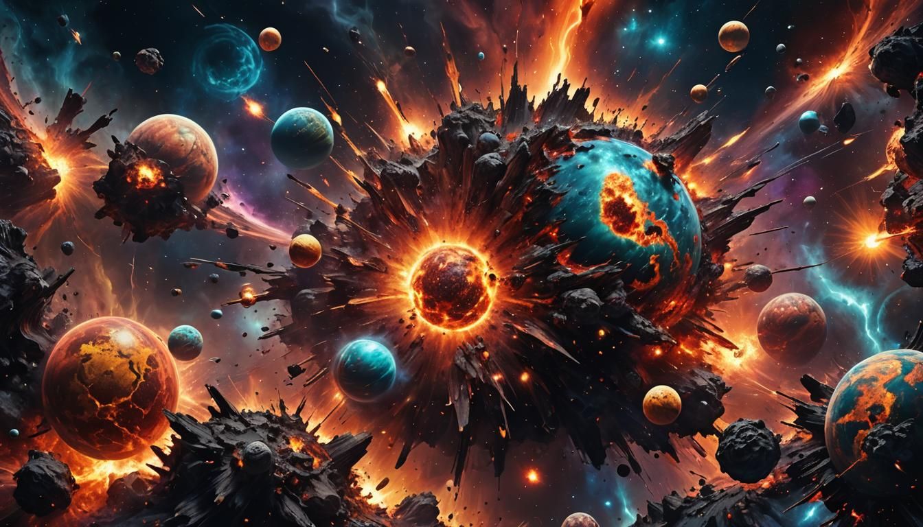 Planetary Collision in Viscous Oil Painting Style