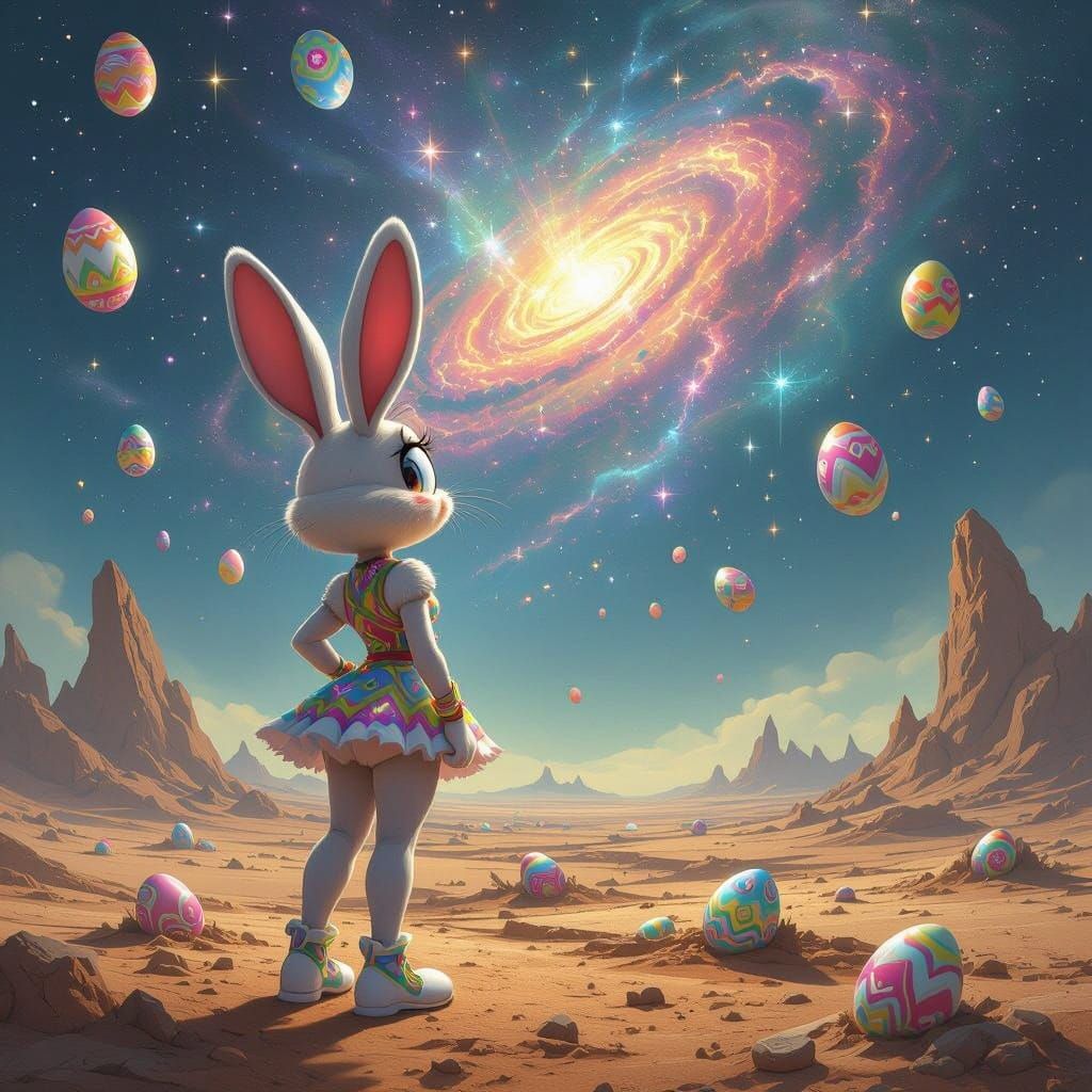 Easter Bunny in Alien Fantasy Landscape