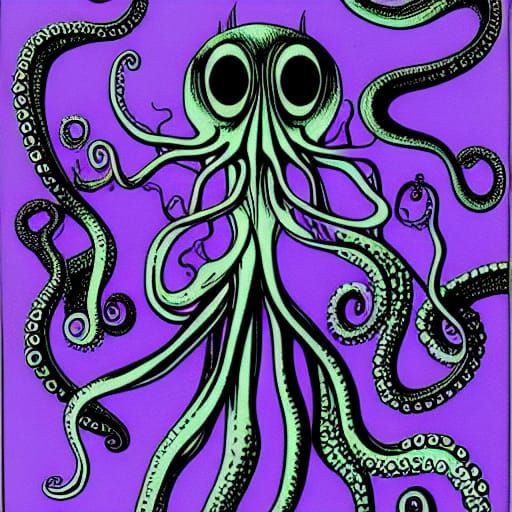 Gothic Octopus in Blue and Purple