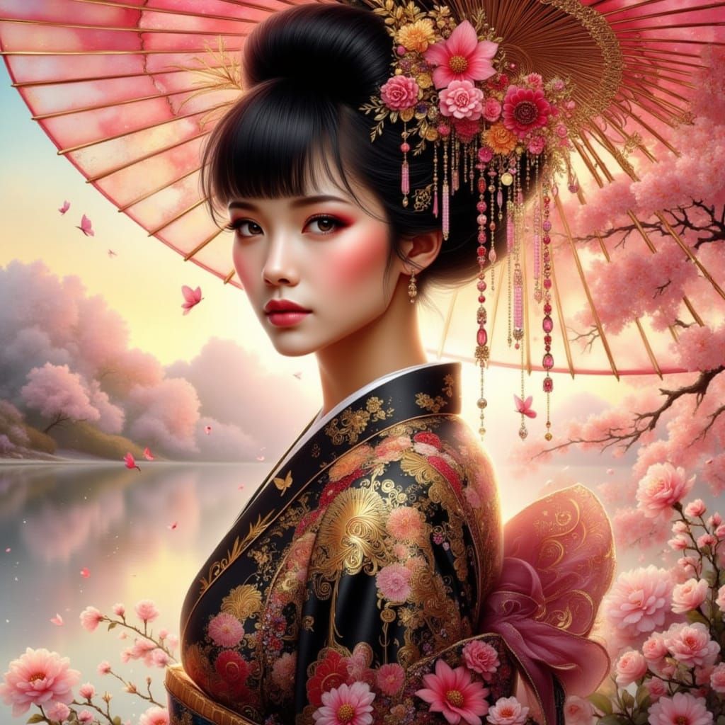 Futuristic Geisha Portrait in Hyperrealistic Anime Style