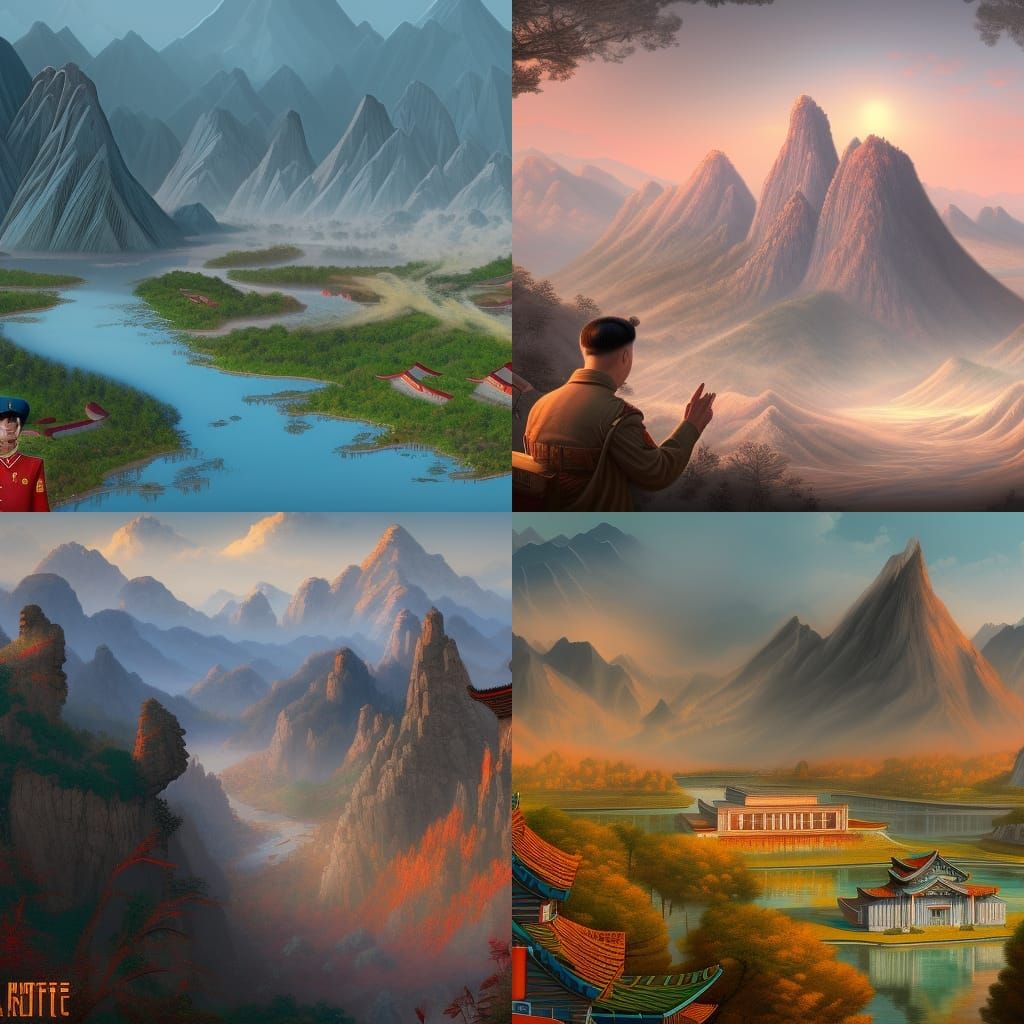 North Korean Propaganda Poster in Detailed Matte Painting
