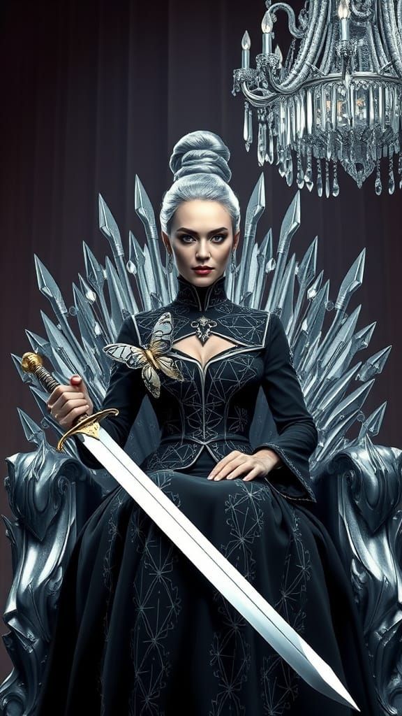 Icy Queen with Sword in Sci-Fi Style