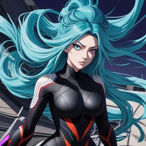 Manga Style Woman on Rooftop with Dynamic Linework