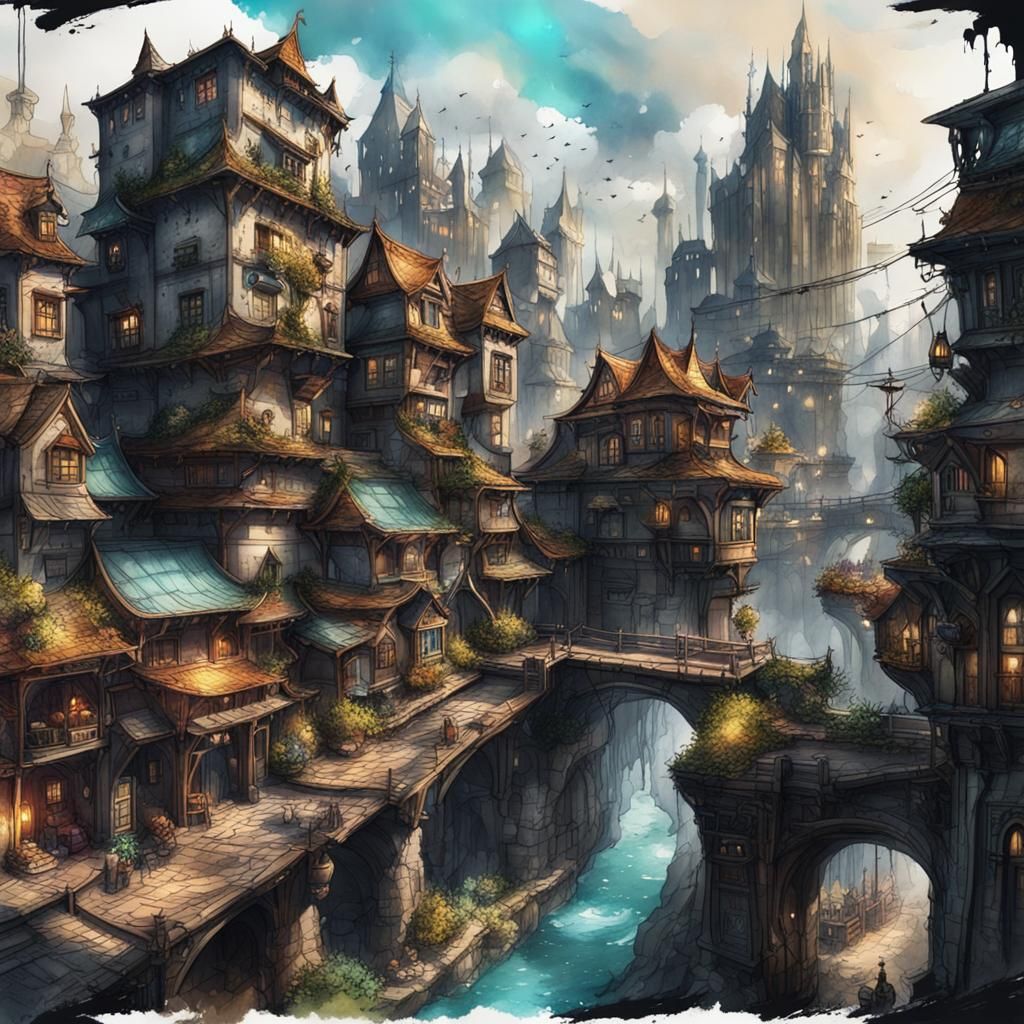 Magical Urban Fantasy in Watercolor and Ink