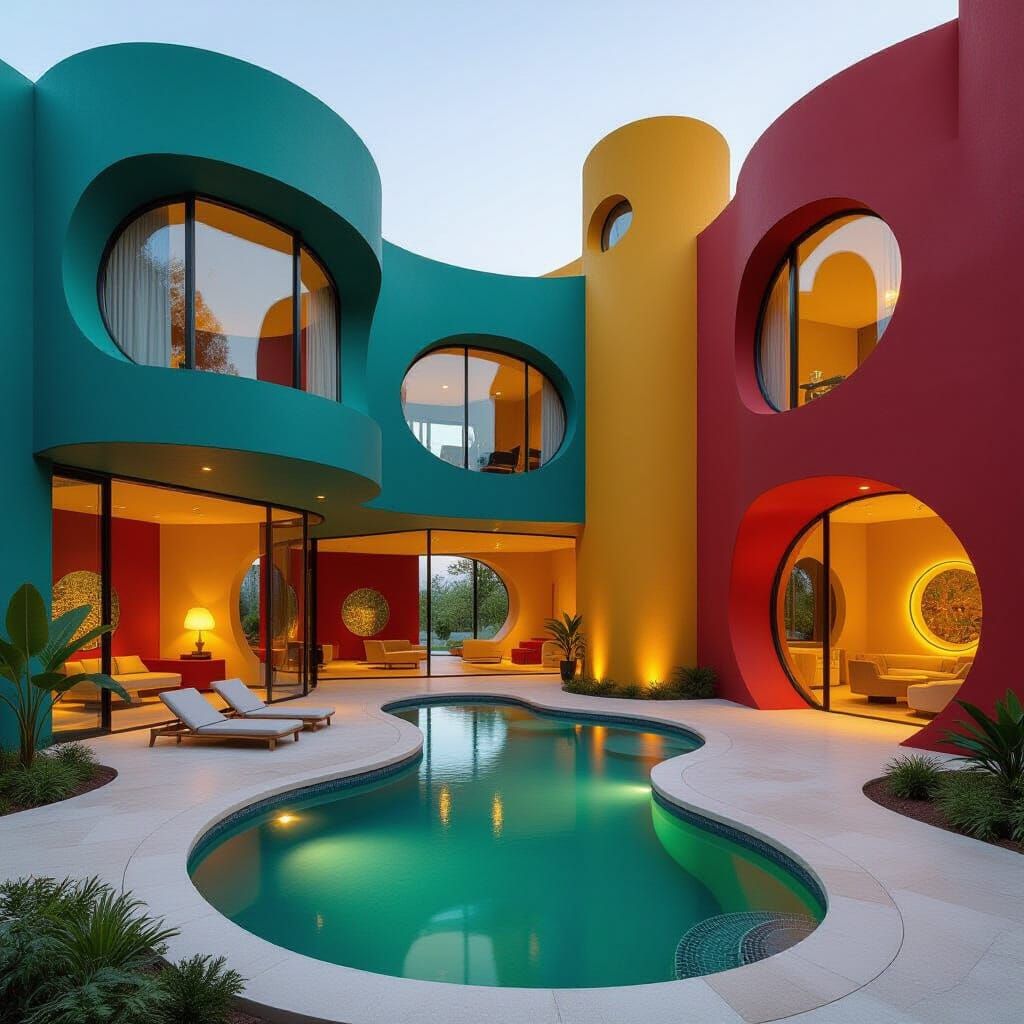 Photorealistic Luxury Courtyard House with Curvilinear Desig...