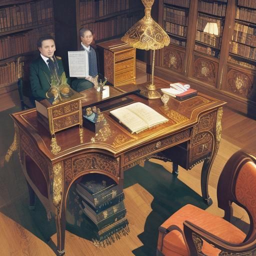 Art Nouveau Desk in Ornate Jeweled Library