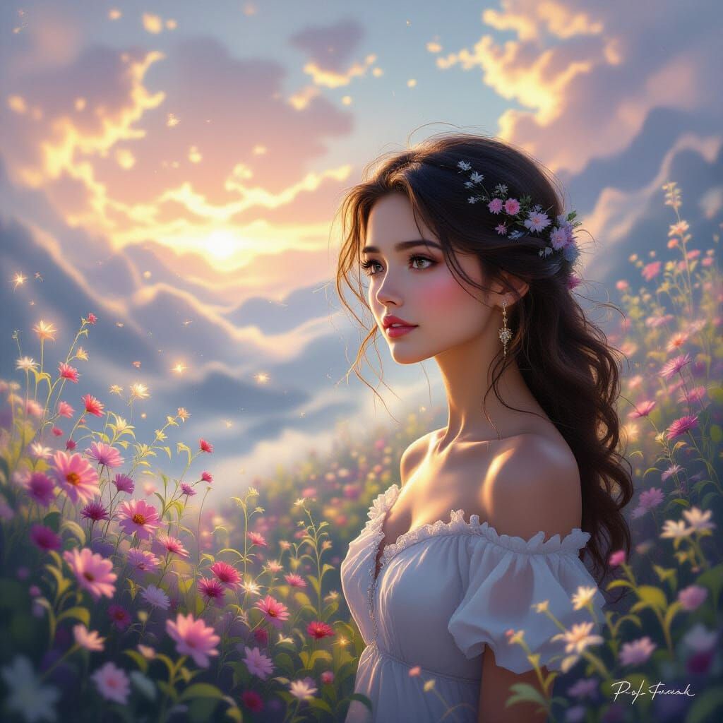 Woman Balancing Reality and Dream World with Joy