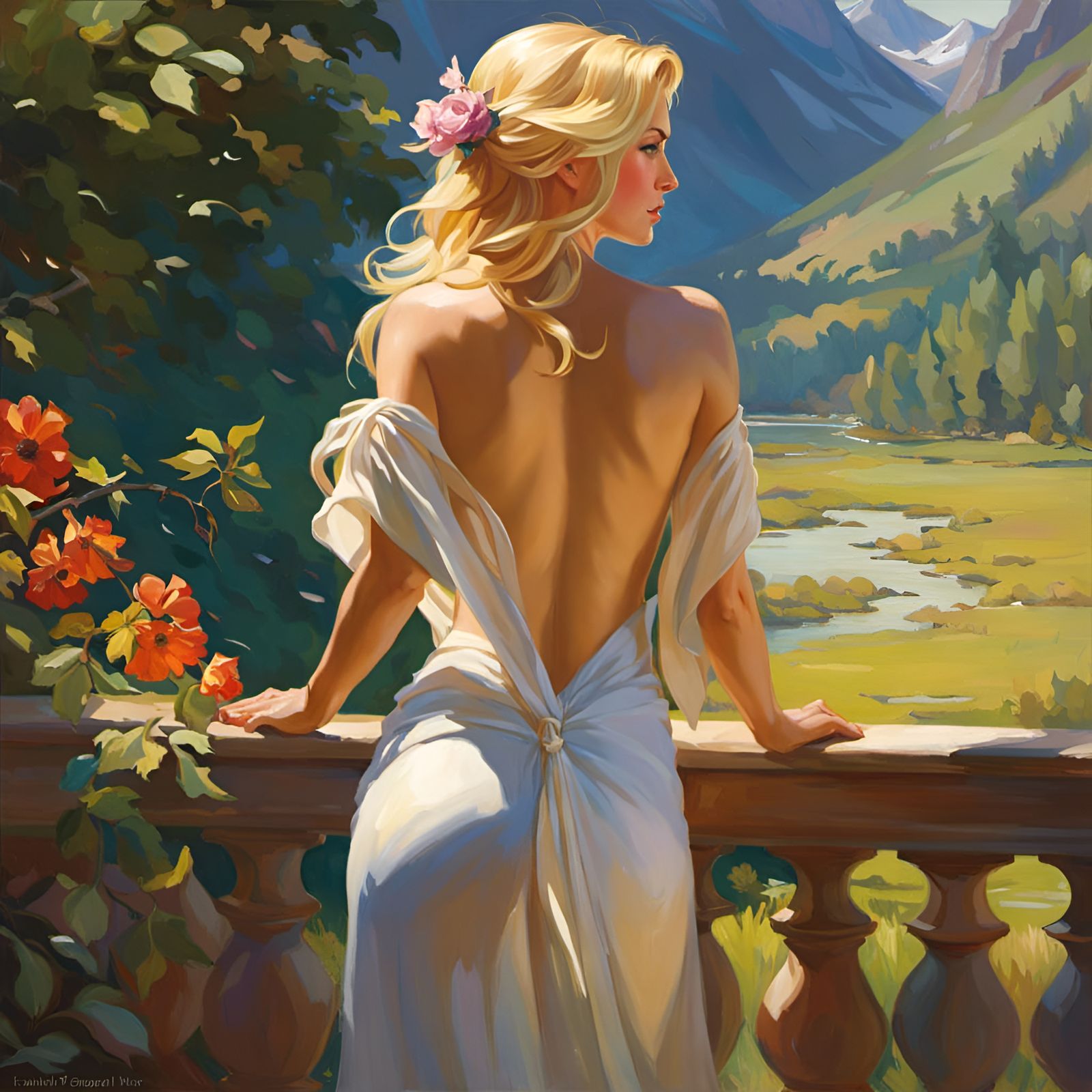 Gorgeous Blonde Woman in Sunny Fantasy Art Portrait