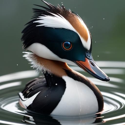 Hooded Merganser Close-Up: Sparkling Feather Details