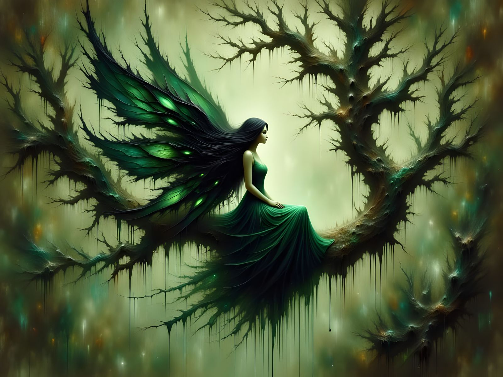 Faerie Queen Portrait with Dripping Oil Paint