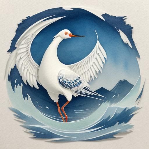 Origami Crane Sketch in Watercolor Style