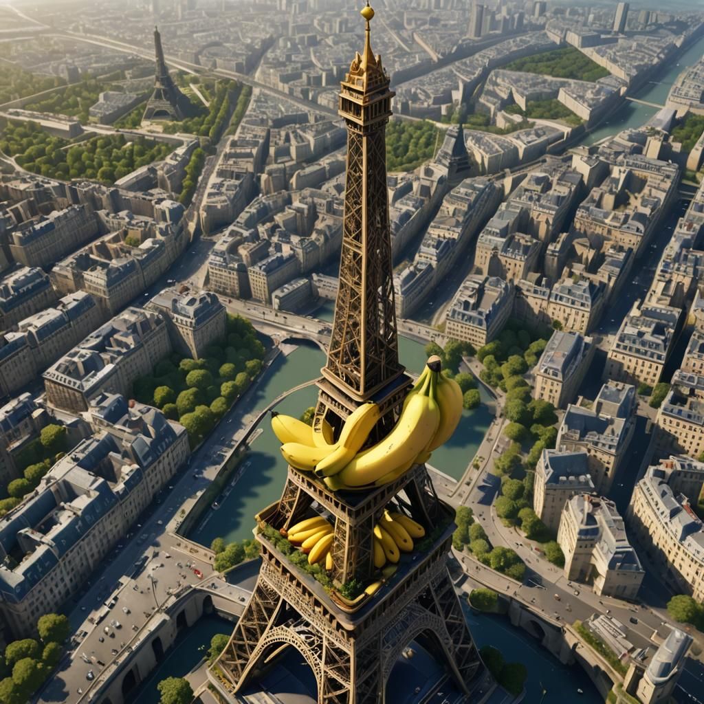 Banana Atop Eiffel Tower: Fantasy Concept Art