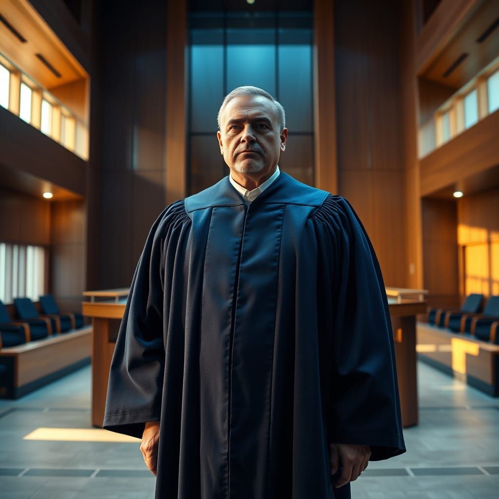 Modern Judge in Futuristic Courtroom