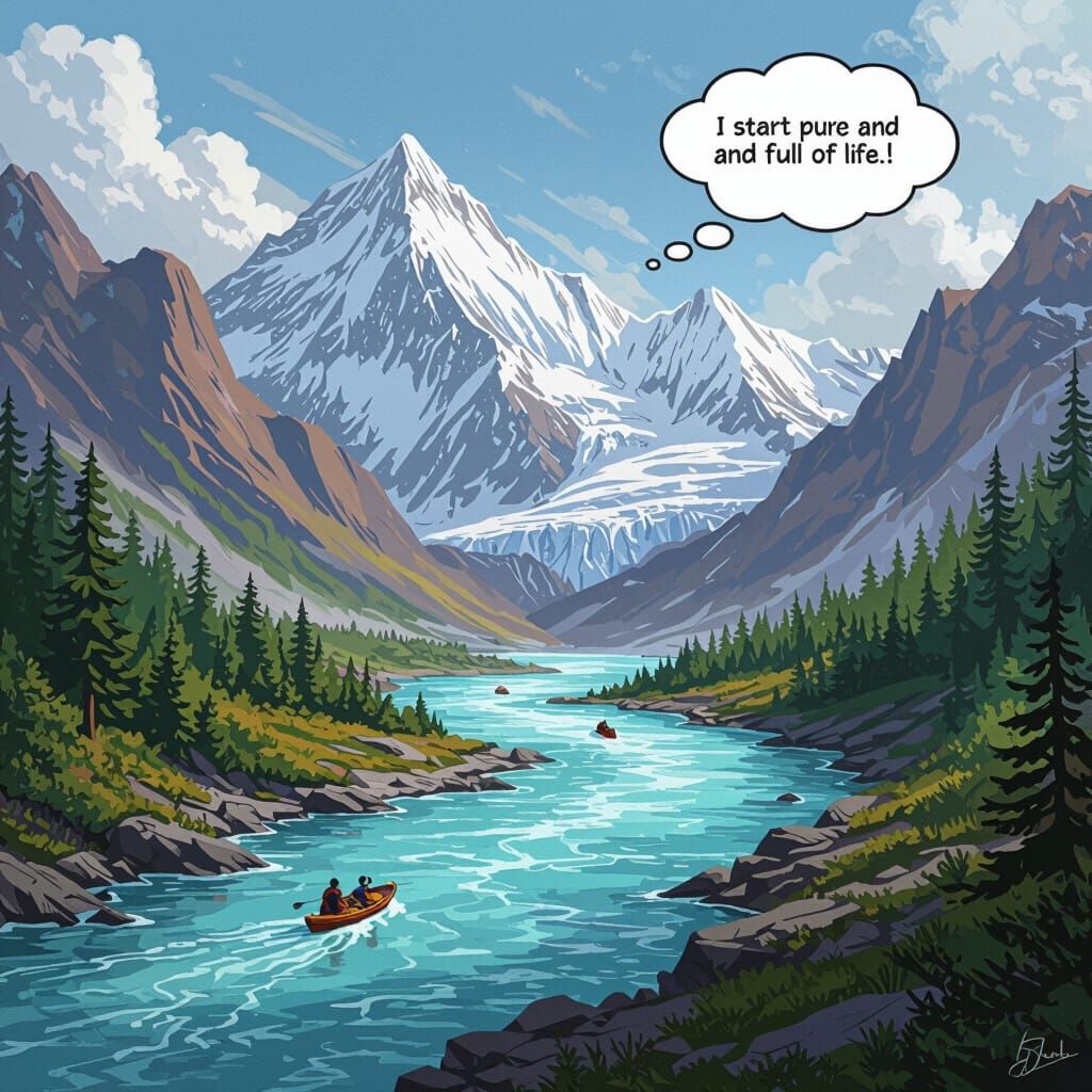 Ganga River Upper Course Illustration in Retro Sci-Fi Style