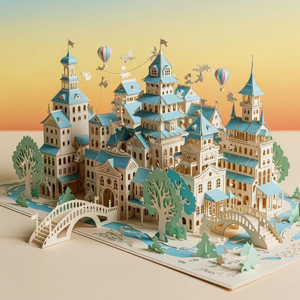 Fantasy Townscape in 2.5D Kirigami Style