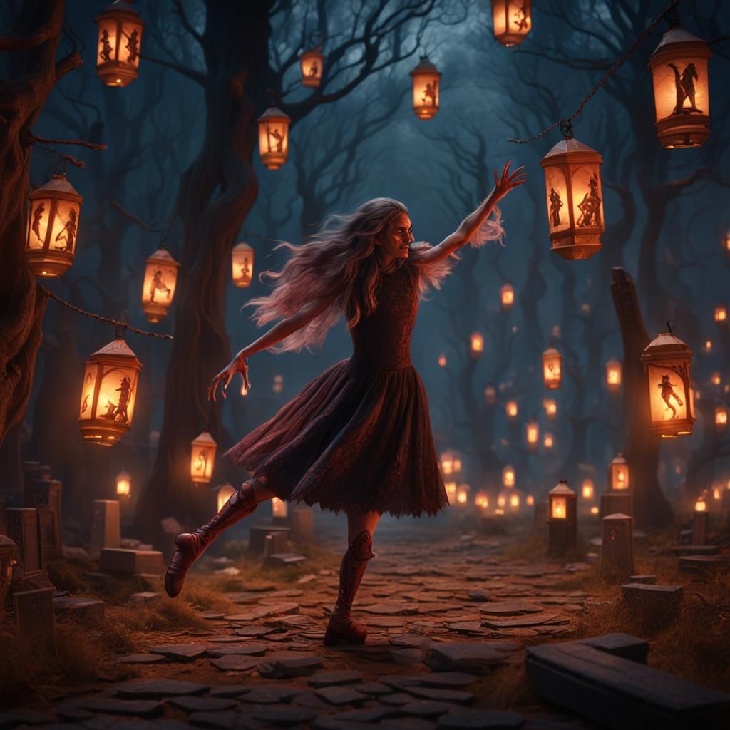 Zombie Ballerina Dances in Dark Wood: Matte Painting