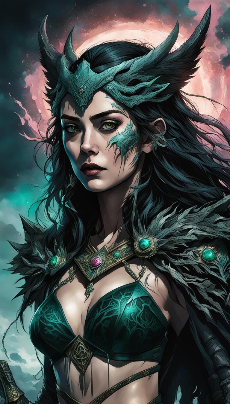 Goddess of Death Hela with Wolf in Asgard