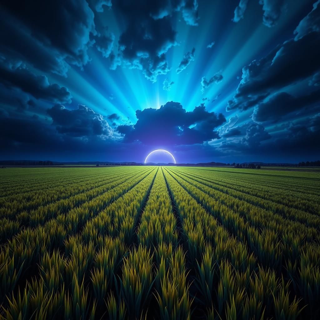 Dramatic Agricultural Landscape at Night in 3D