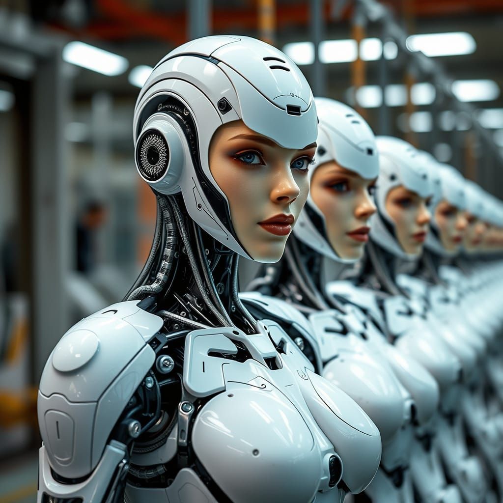 Assembly Line of Attractive Cyborg Women