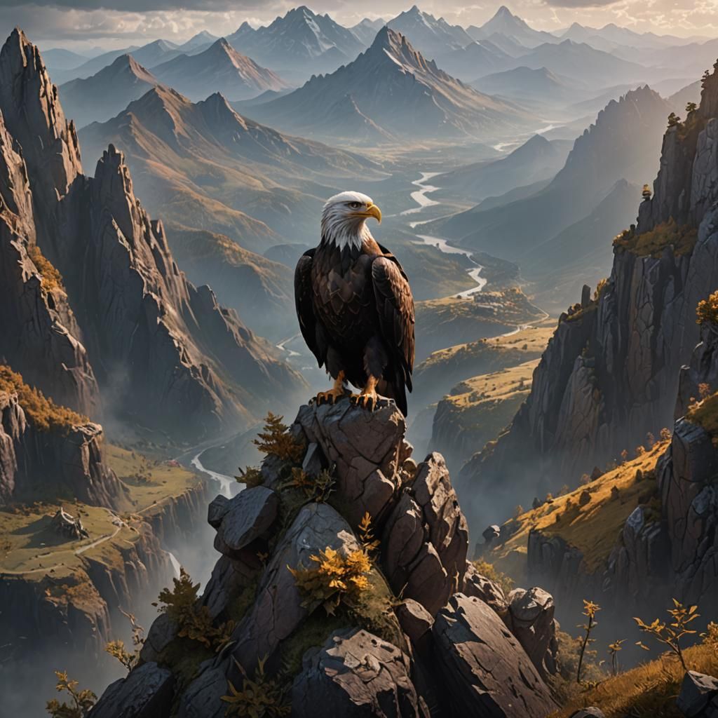 Eagle Overlooking Valley: Detailed Matte Painting