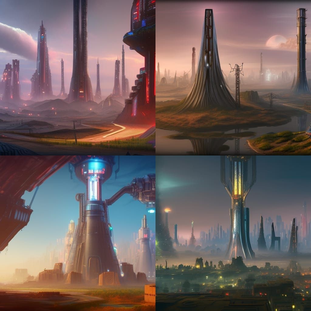 Teslapunk City with Dominating Power Tower