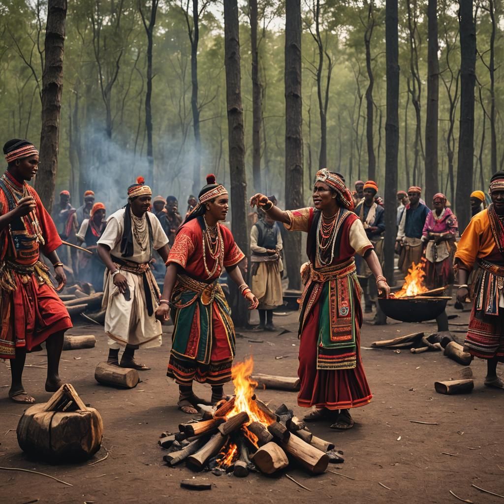 Kundalini Dance in Traditional Outfits by Campfire